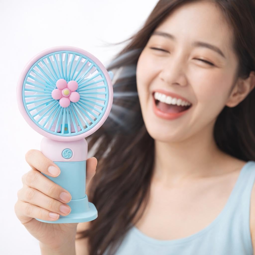 Korean Style Portable Rechargeable Mini Fan Pack of 2 USB Personal Cooling Fan with Battery Pocket Size Travel