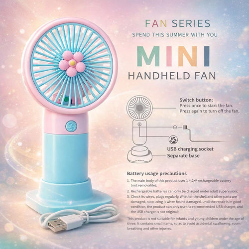 Korean Style Portable Rechargeable Mini Fan Pack of 2 USB Personal Cooling Fan with Battery Pocket Size Travel